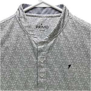 Primo Golf Polo Shirt Mens Small Gray AOP Blade Collar Henley Performance